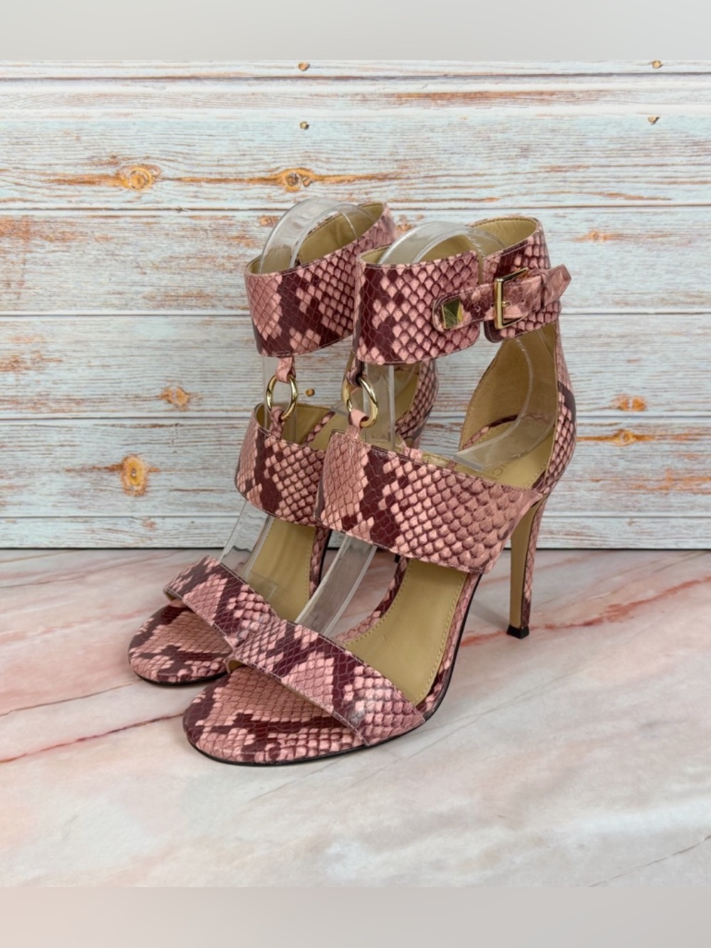 NWOT MICHAEL Michael Kors Amos Ankle-Strap Heel Sandals SnakeSkin Embossed